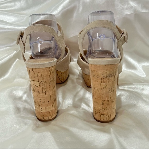 Veronica Beard Lucille Heels Suede Platform Cork Heel Sandals Tan Size 11 New - Picture 7 of 15